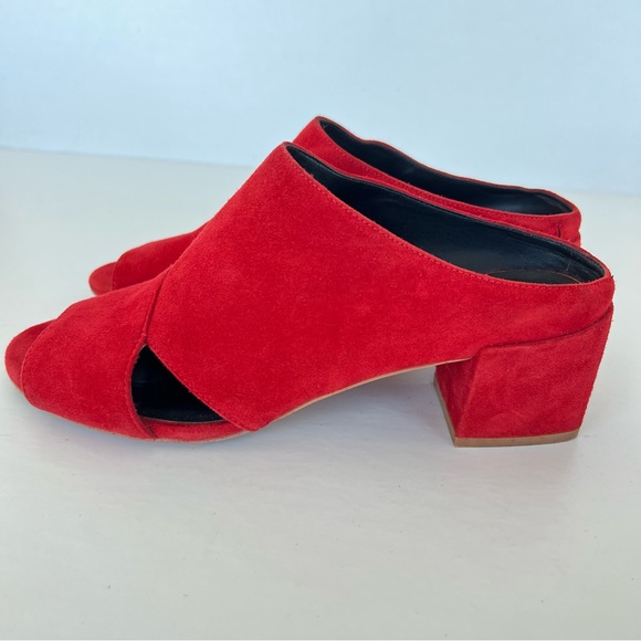 REBECCA MINKOFF Ingrid Red Suede Open Toe Slip On Heels Sandals Mules Sz 8 M - Picture 7 of 15